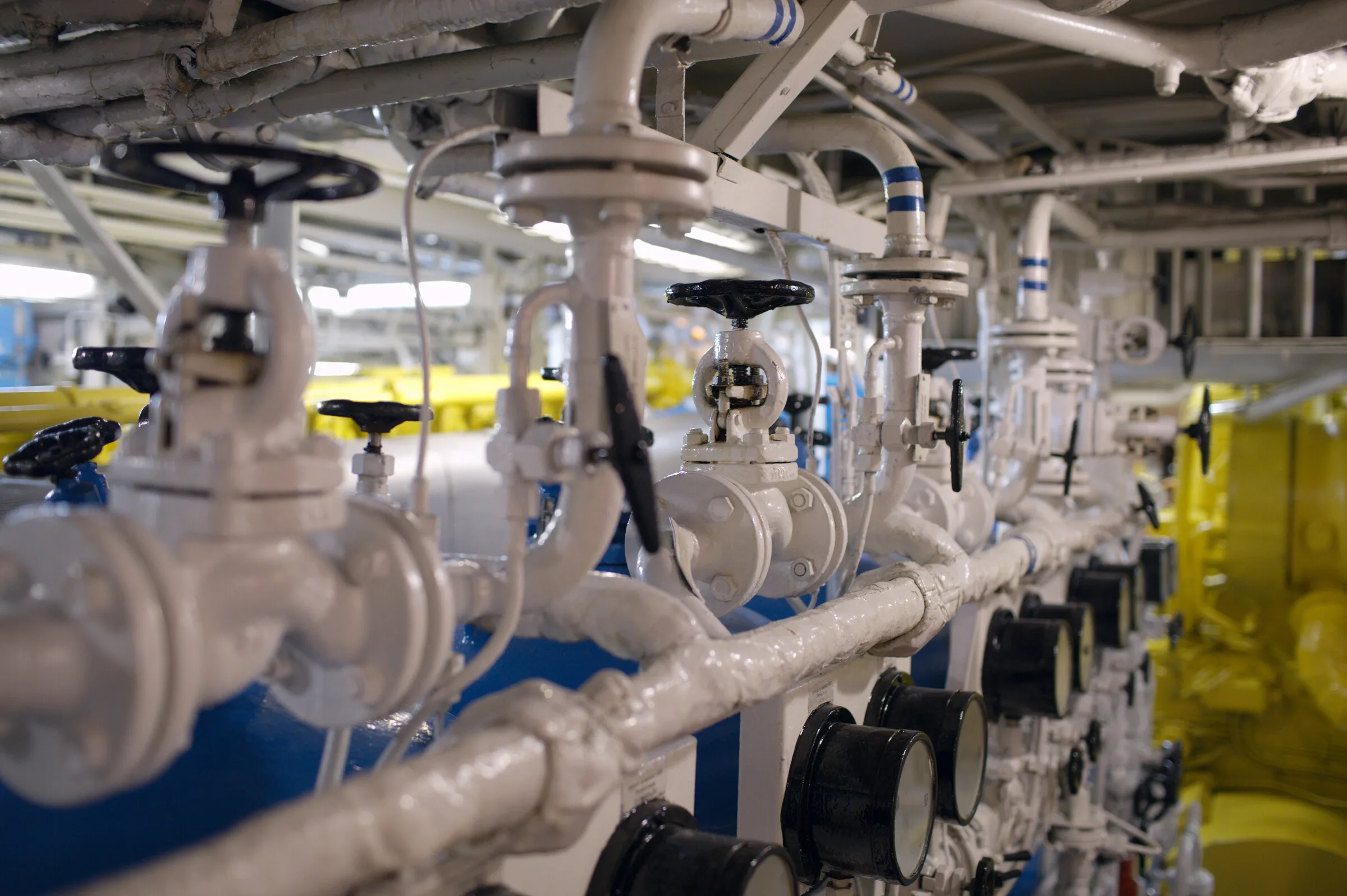 Industrial piping system with valves and gauges