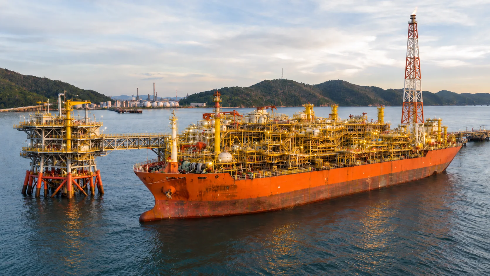 FPSO vessel moored beside an offshore production platform